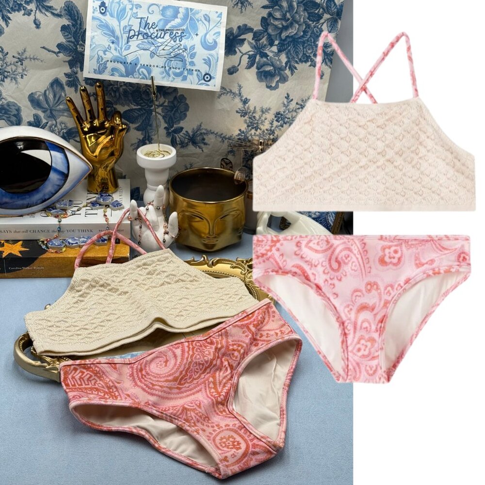 🆕 ZIMMERMANN KIDS 🧿 NWOT Ottie Crochet Bikini, Mismatched Pink Paisley Sz 10 Y